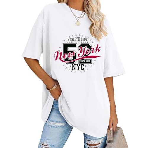 LOMON Oversized Graphic T Shirts for Women Short Sleeve Crewneck Summer Tops Loose Casual Basic Tees