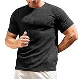 Tee Shirt Homme Taille Européenne Moulant Col Rond Éponge Décontracté Base Haut Respirant(Black, XL)