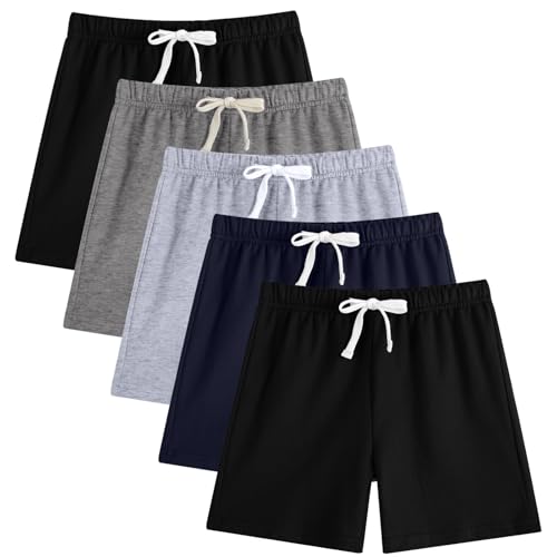 5-Pack Cotton Boys Shorts - French Terry Kids Shorts with Drawstring (Sizes 2-12Y)
