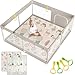Julrrimg Laufstall Baby mit Matratze, 150x150 Laufgitter Baby mit Matte, Laufstall für Apartment, Laufgitter mit Atmungsaktivem Netz an Vier Seiten und Saugnäpfen