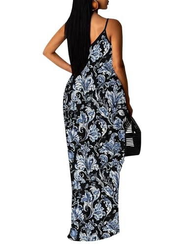 Image of Women Spaghetti Strap Maxi Dress with Pockets | Soft fabric relaxed fit sleeveless v neck with pockets for party and daily wear