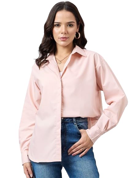 Image of Style Quotient Women Solid Smart Casual Oversized Polycotton Shirt