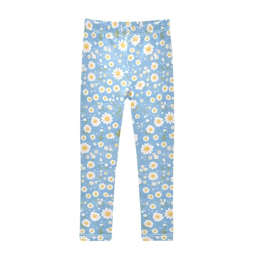 Polka Dots and Tender Chamomile Flowers Kids Girl's Legging Comfortable Full Length Lounge Pants Gym