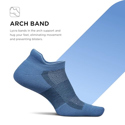 Feetures High Performance Max Cushion Ankle Sock - Tab Socks for Women & Men with Heel Tab - Denim Daze, L (1 Pair)
