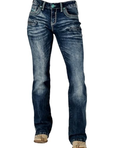 Cowgirl Tuff Western Jeans Womens Turquoise Hurricane Med Wash JTUHBC