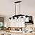 Dining Room Light Fixture Over Table Above Farmhouse Kitchen Island Lighting,Matte Black Rustic Rectangular Linear Chandelier Wood Pendant 5-Light Ceiling Hanging with Glass Shade for Bar Restaurant