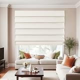 ChadMade Custom Size Cordless Roman Shade Linen Cotton 1 Panel Ivory Beige