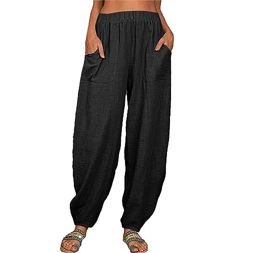 Women's Casual Tapered Harem Pants Loose Fit Style Ankle Trousers Summer Baggy Wide Leg Pants Elastic (Black, XXL)