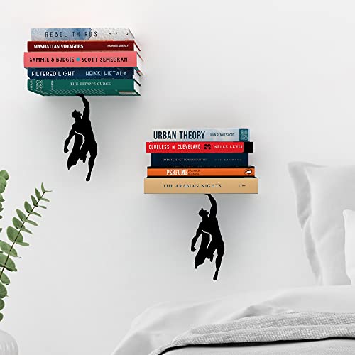 Artori Design Invisible Hanging Metal Floating Bookshelf - Optical Illusion Wall Book Shelf For Kids And Adults - Modern Small Black Wall Mounted Bookshelves For Unique Home Decor (2X Supershelf) #TOP1