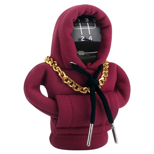HIAHXC Funny Gear Shift Hoodie Cover Car Shifter Knob Sweatshirt Universal Stick Shift Cover for Car Gear Handle Cute Automotive Interior Accessory Gift for Men & Women (Red)