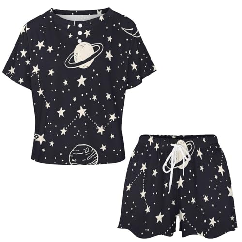 Vêtements de nuit constellations ensemble pyjama femme manches courtes