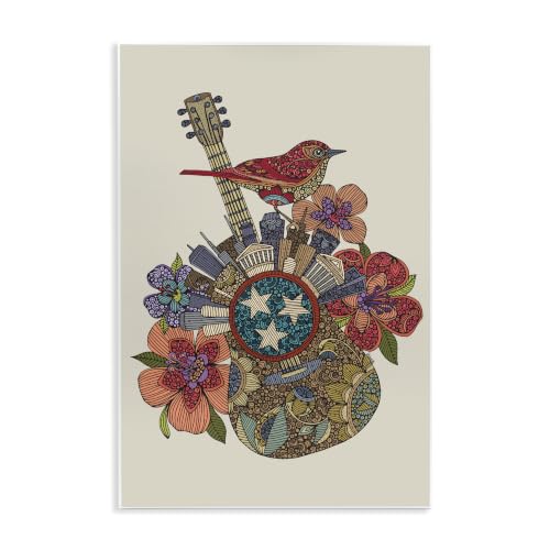 Nashville Floral Guitar Music, 10 x 15 Inch Mounted Print on Wall Plaque