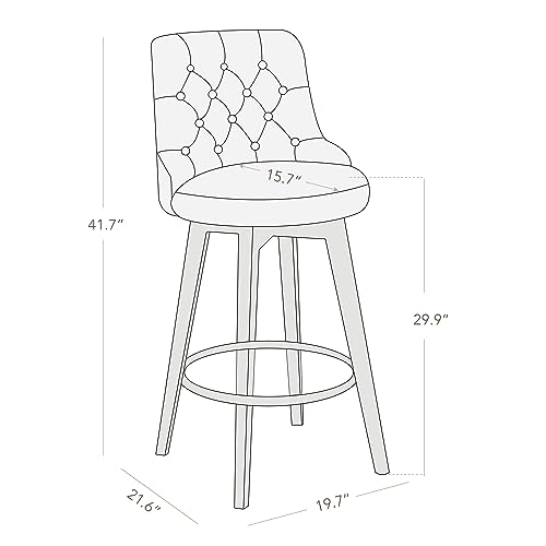 Image of Watson & Whitely Swivel Bar Stools with Back, Fabric in Flint Grey | 30 inch H Bar Height Barstools, Set of 2, Solid Wood Legs