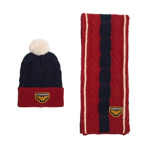 Wonder Woman Champion Logo Adult 2-Pack Cable Knit Beanie & Scarf Set