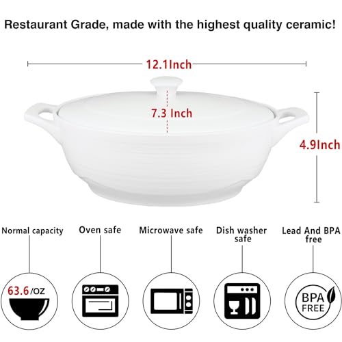 Jinsongdafa CASSEROLE DISH 004 Dish With Lids,1.9 Quart French White Ceramic Tureens, 12.1X7.3 Baking Dish, Serving Tureen Soup thumb #1