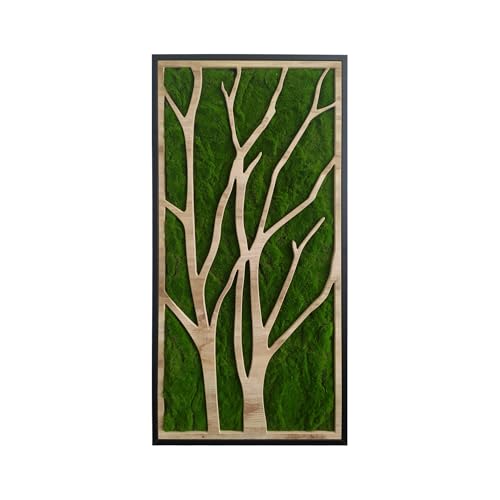 STYLER Bild Tree 50 x 100 cm mit schwarzem Rahmen Green Deco Wandbild aus Holz & synthetischem Moos Modernes Baum Motiv im Hochformat Natürliche Minimalistische Wanddeko