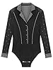 Jhaoyu Men Long Sleeve Rhinestones Dance Leotard Latin Tango Ballroom Dance Shirt Black L #2