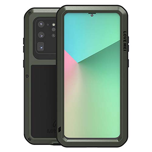 iCover Case Love Mei para Samsung Galaxy S20 Ultra Funda,Heavy Duty Antigolpes Impermeable a Prueba de Polvo Cubierta Metal Aluminio Funda para Samsung Galaxy S20 Ultra con Vidrio Templado (Green)