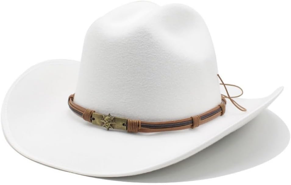 Classic Western Cowboy Hat, Tan Felt with Leather Band, Wide Brim, Decorative Metal Accent