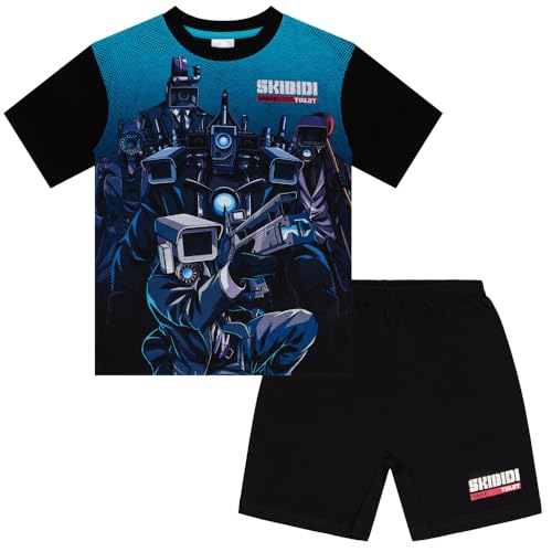 SKIBIDI TOILET Boys Pyjamas Set Kids Short Sleeve Top & Shorts Nightwear Ages 7-13 Years (8-9) Black