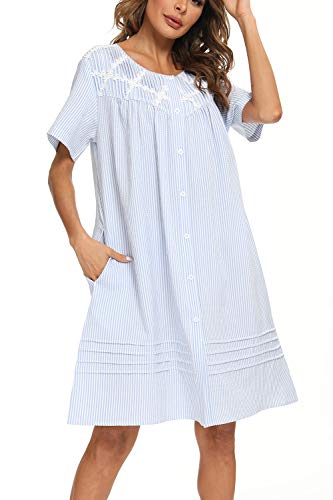 Aviier House Dress Women Short Sleeve Duster House Coat Robe Button Down Sleepwear (Xl, Light Blue) #TOP1