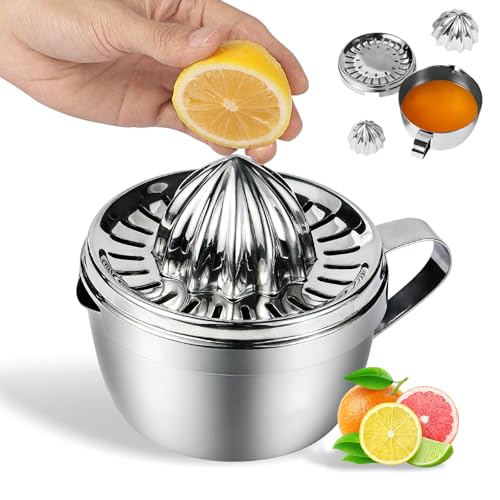 Spremiagrumi Manuale Acciaio Inox 304 Antiruggine​ con Contenitore 500ML e 2 Testine - Spremi Limone Professionale, Portatile, Facile da Pulire - Spremi Agrumi per Limoni, Lime, Pompelmi e Arance