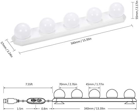 Tomshine LED Vanity Mirror Lights Dimmable, Hollywood Light for Make up Bath Mirror Lamps 3 Color 10 Levels Brightness Bathroom Lights DIY with 5 Bulbs 7.55ft Long USB Cable