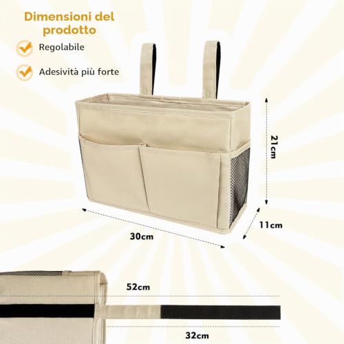 Romon Tasca Portaoggetti Letto, Porta Telecomando da Divano Comodino Organizzatore Tasca Organizzatore Porta Oggetti, Appendere Organizer da Letto per Anti Scivolo Libri Cellulari Telecomandi,Giallo - Immagine 2