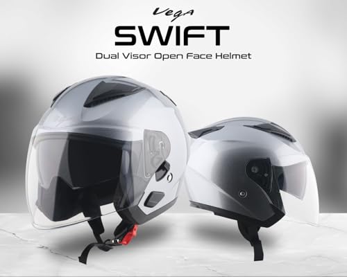 Image of Vega VO 03 Swift Dual Visor Open Face Riding Helmet with Lightweight Shock-Absorbing Shell, Comfortable Interior, Ventilated Fit, Trendy Anthracite Styling Anthracite L