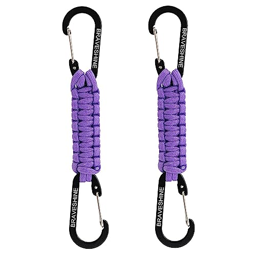 Image of BRAVESHINE Paracord Keychain Carabiner Clip, D Ring Lanyard Hanger Stroller Hook for Water Bottle, Key, Backpacks, Men, Women