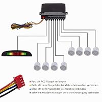 Einparkhilfe mit 8 Vorne Hinteren Parksensoren mit Summer LED-Anzeige (8 Sensoren, Silber) – Ansicht 5