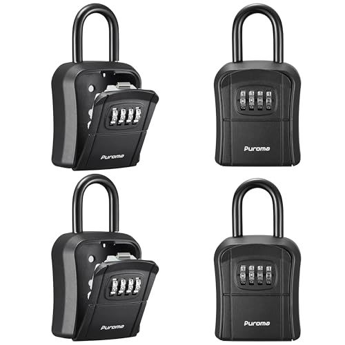 Image of Puroma Key Lock Box, Portable Combination Lockbox Wall-Mounted Storage for House Keys, Resettable Code Safe Security Lock Box for Home, Office, Apartment Spare Key Storage (4 Pack, Pure Black)