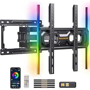 Perlegear AuraFrame™ Pre-Assembled TV Wall Mount with LED Lights for 26-65 inch TVs up to 99 lbs, Max VESA 400x400mm, Swivel, Extension, Tilt, TV Backlights with Music Sync, Fits 16”/12” Wood Studs
