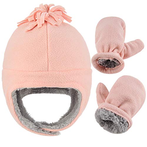 Toddler Winter Hat with Mitten Set - Baby Kids Warm Fleece Cap Set with Ear Flaps2