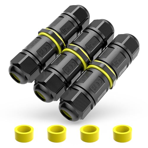 Lot de 3 Connecteur Electrique Etanche IP68, Connecteur Etanche, Connecteur de Boîte de Jonction 2 Fils, Raccord Electrique Etanche pour Jardin - Dérivation de Câble 6-11mm