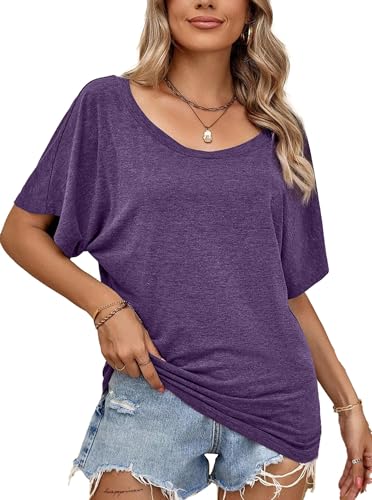 Image of Hilinker Womens Sexy Off The Shoulder Tops Short Batwing Sleeve T Shirt Oversized Casual Tee