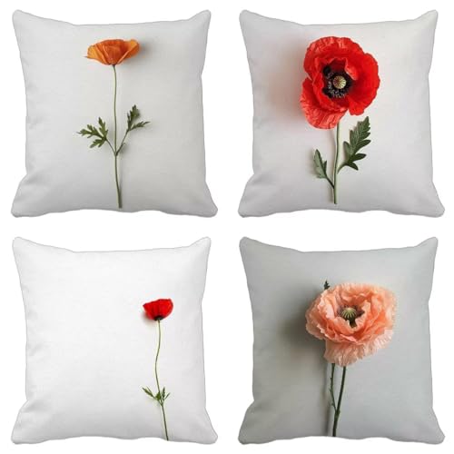 Funda Cojin Flor Juego de 4 Sin Relleno Cojin 40 x 40 mm Fundas Cojines Exterior Impermeable Lino Planta, para Caseta Jardin Exterior Silla Terraza Sofa Cojines Cama Decorativos Salón Dormitorio E-H