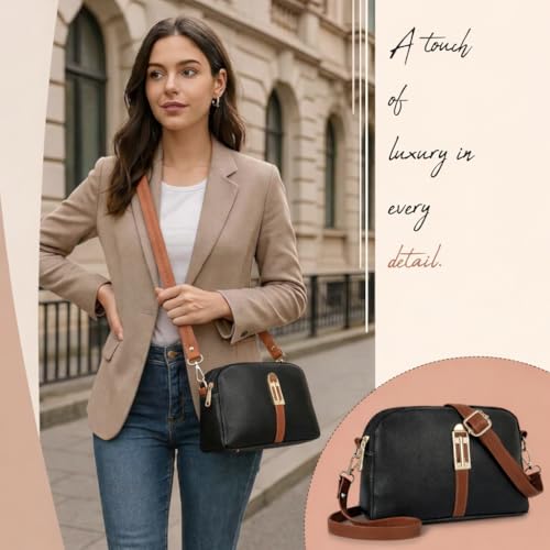 Image of Faux Leather Sling Bag with Brown Adjustable Strap & Gold-Tone Hardware - Compact Crossbody Handbag for Daily Use