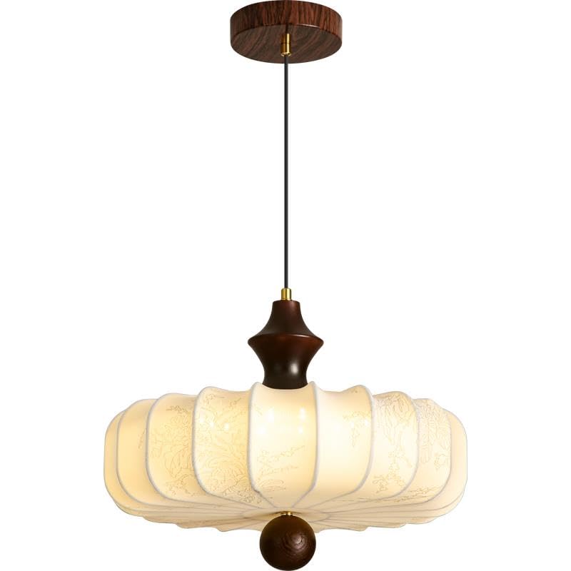 Chandelier bohème bois fleur tissu suspension plafond