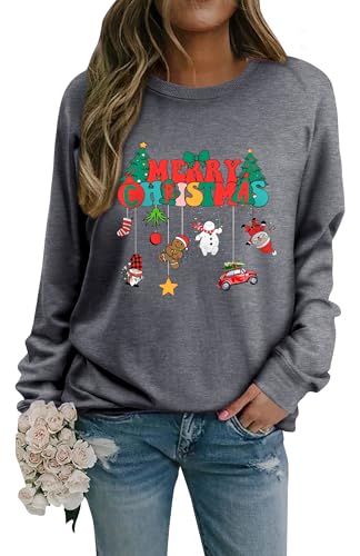 WIEIYM Weihnachtspullover Damen Sweatshirt Langarmshirt Rundhals...