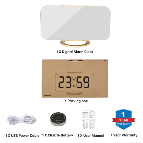 Szelam Digital Alarm Clock,Led And Mirror Desk Clock Large Display,With Dual Usb Charger Ports,3 Levels Brightness,12/24H,Modern Electronic Clock For Bedroom Home Living Room Office - Gold #TOP6