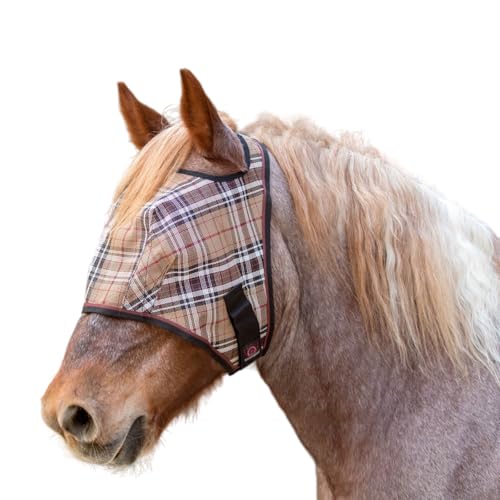 Kensington Fly Mask Web Trim — Protects Horses Face and Eyes From Bites and Sun Rays While Allowing Full Visibility — Ears and Forelock Able to Come Through the Mask, XXL-Draft, Deluxe Black