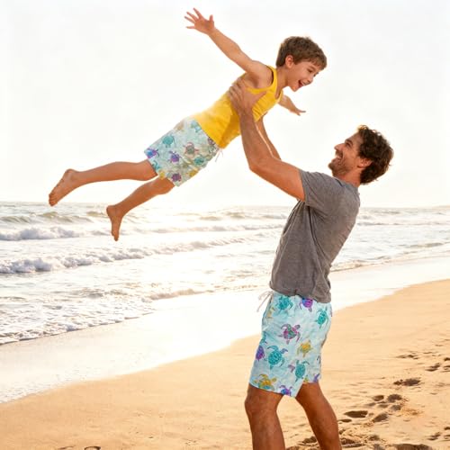 Cozople Boys Swim Shorts Sea Turtle Swim Trunks Beach Shorts Swimsuit Compression Bathing Suits Stretchy Pink Boardshort with Boxer Brief Liner Size 7 — view 6