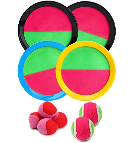 BEYUMI Paddle Catch Ball Set Wurf- und Catch Ball-Spielset 4 Klettverschluss verstellbares Selbstklebepaddel 6 Bälle mit…