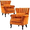 Velvet accent chairs set of 2 with arm comfy living room chair mid century modern wingback side chair single sofa couch for bedroom guest room orange  urban country home decor