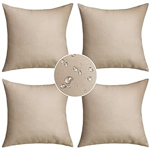 Demetex outdoor throw pillows 18×18 waterproof square pillow covers decorative pillowcase for patio couch bedroom set of 4 18 x 18 inch beige  urban country home decor