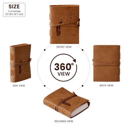 Image of CAVALO - Be Unique Leather Diary Embossed With Leaf of Tree & a Quote Antique Handmade Leather Bound Diary cum Notepad for Men and Women Plain Paper of 5x7 Inch Size 240 Pages Perfect for Travel Diary