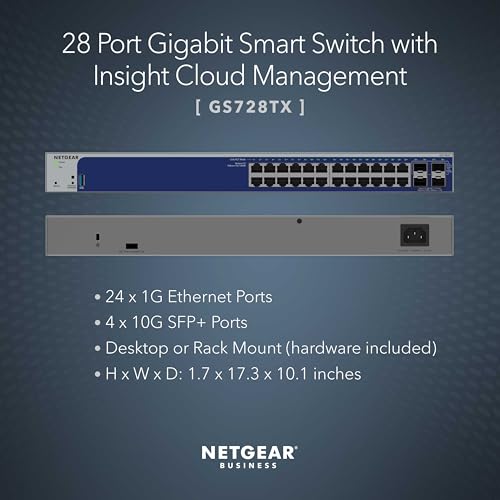 Image of NETGEAR 28-Port Gigabit Ethernet Smart Switch (GS728TXv3)- Managed, with 24 x 1G, 4 x 10G SFP+, Optional Insight Cloud Management, Desktop or Rack Mount