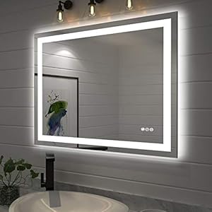 Amorho LED Vanity Bathroom Mirror 40″x 32″ with Front and Backlit, Stepless Dimmable Double Wall Mirrors with Anti-Fog, Shatter-Proof, Memory, 3 Colors, (Horizontal/Vertical)