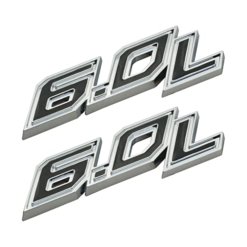 Image of 2Pack 6.0L Emblems Decal Badge 6.0 Powerstroke Turbo Fender Side Nameplate Logo Fit for 250 350 450 (Silver Black)